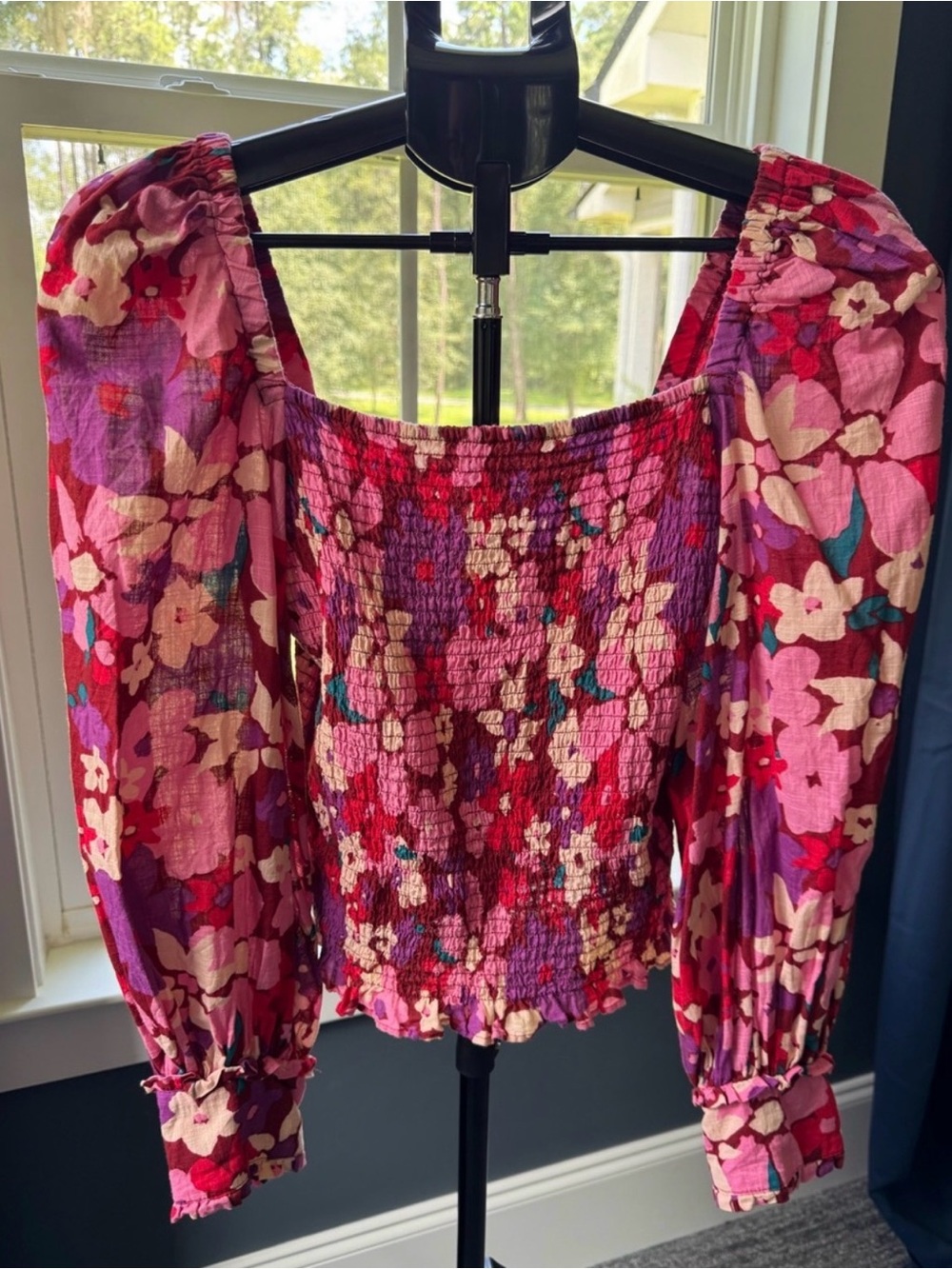 Free People Ariana Smocked Top Party Combo Pink Red Floral Size Medium